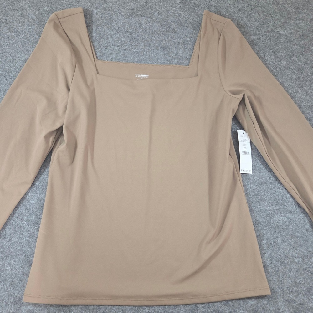 White House Black Market FORME Square Neck Stretch Top Taupe L NWT